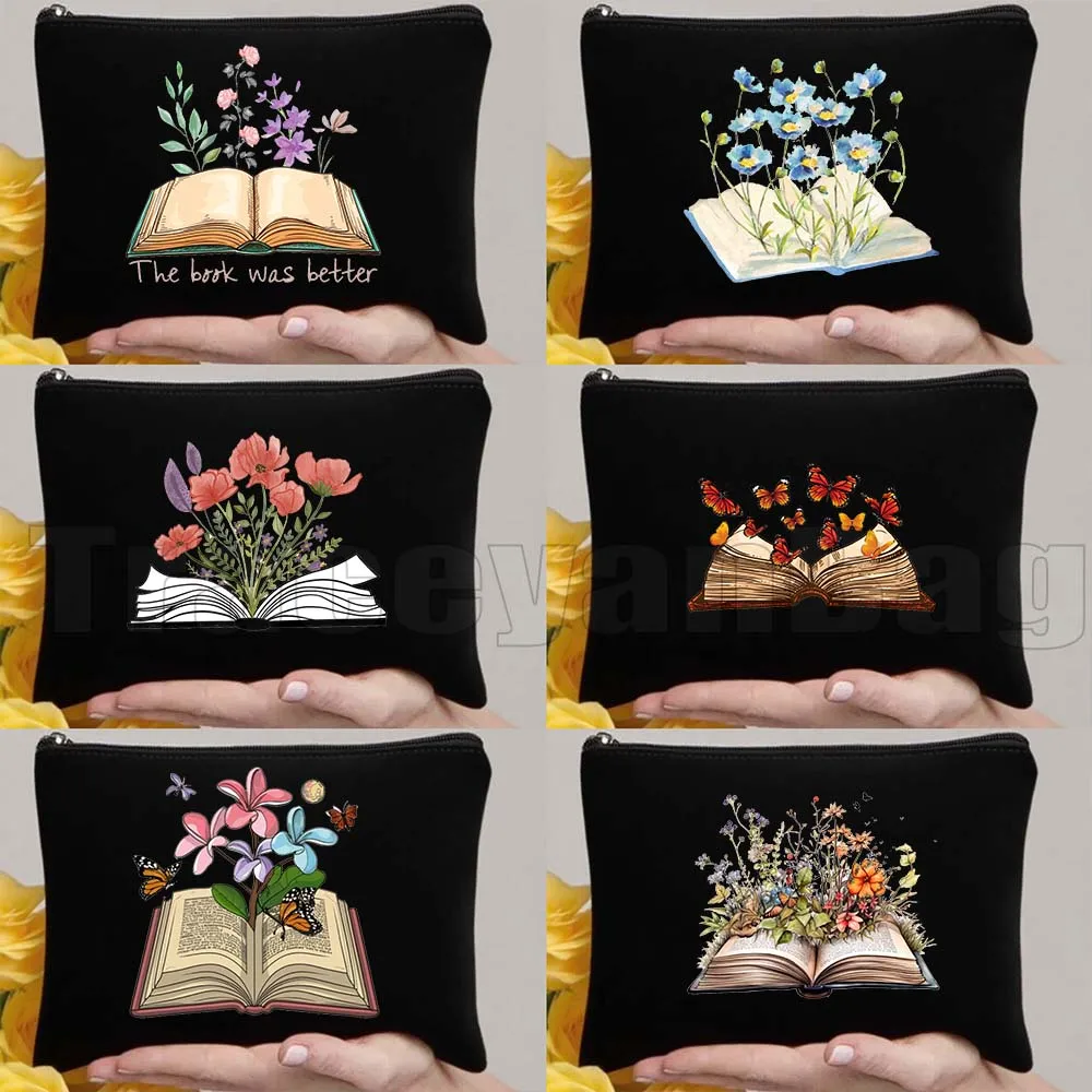 

Aesthetic Butterflies Flowers Growing From Book Floral Watercolor Open Book Books Gifts Cosmetic Makeup Bag Pencil Case Pouch
