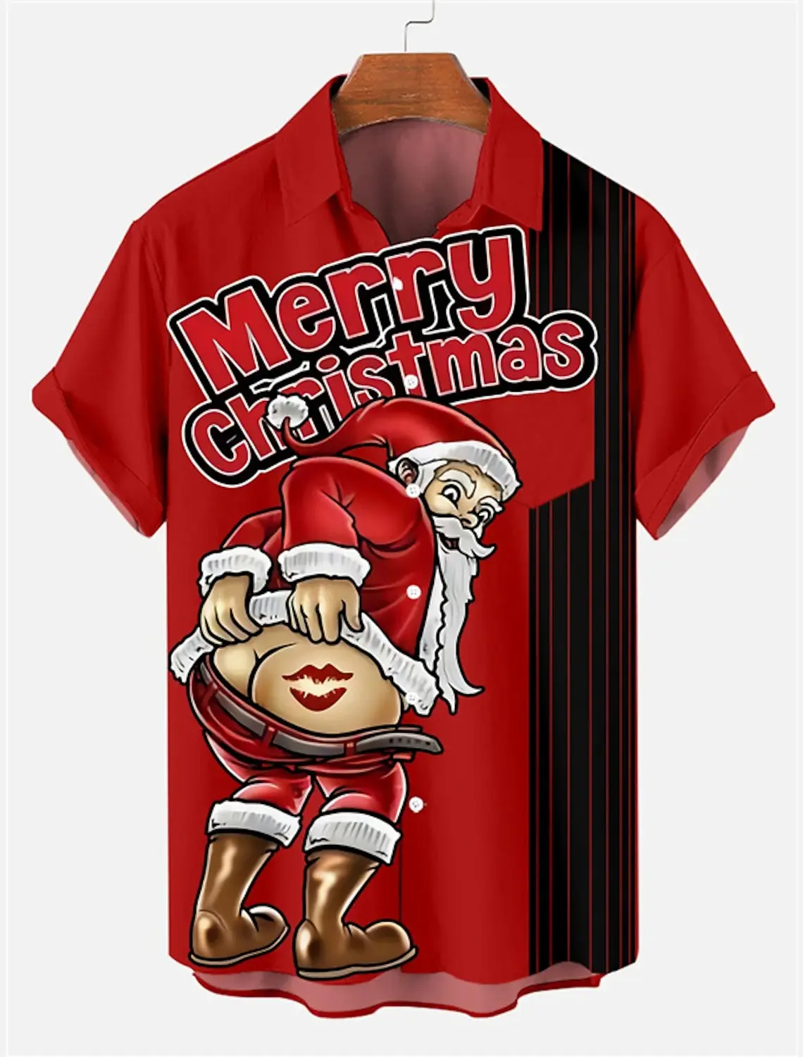 Santa Claus Casual men's Shirt Weekend Autumn Loose short-sleeved four-way Stretch Fabric Christmas Shirt men's stand-up Collar