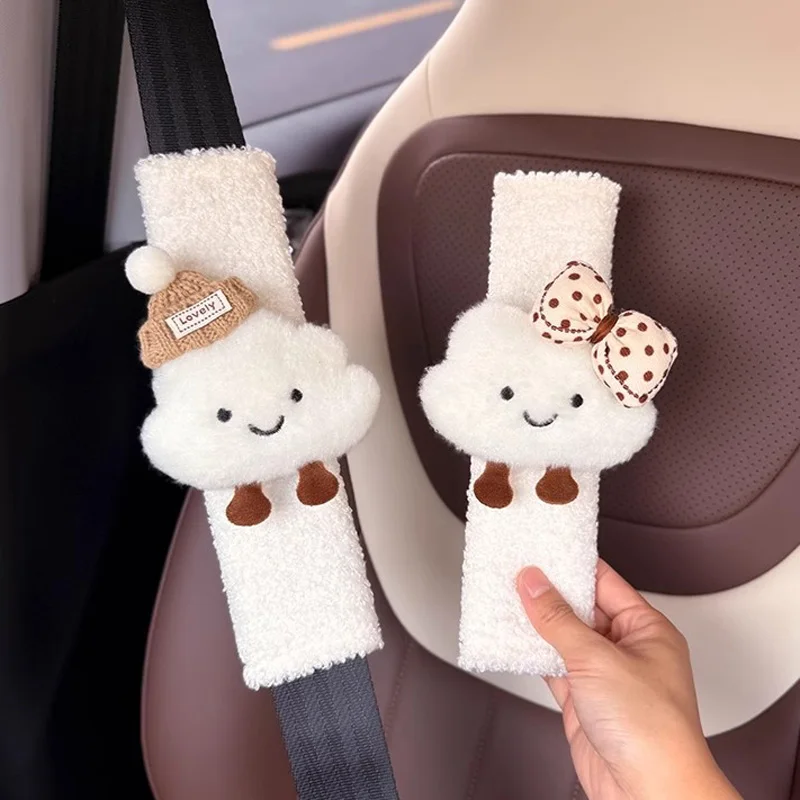 New Cute Cartoon Bow Cloud Car Seat Belt Cover Imitation wool Plush Seatbelt Shoulder Pad Protector Auto Neck Support Cushion