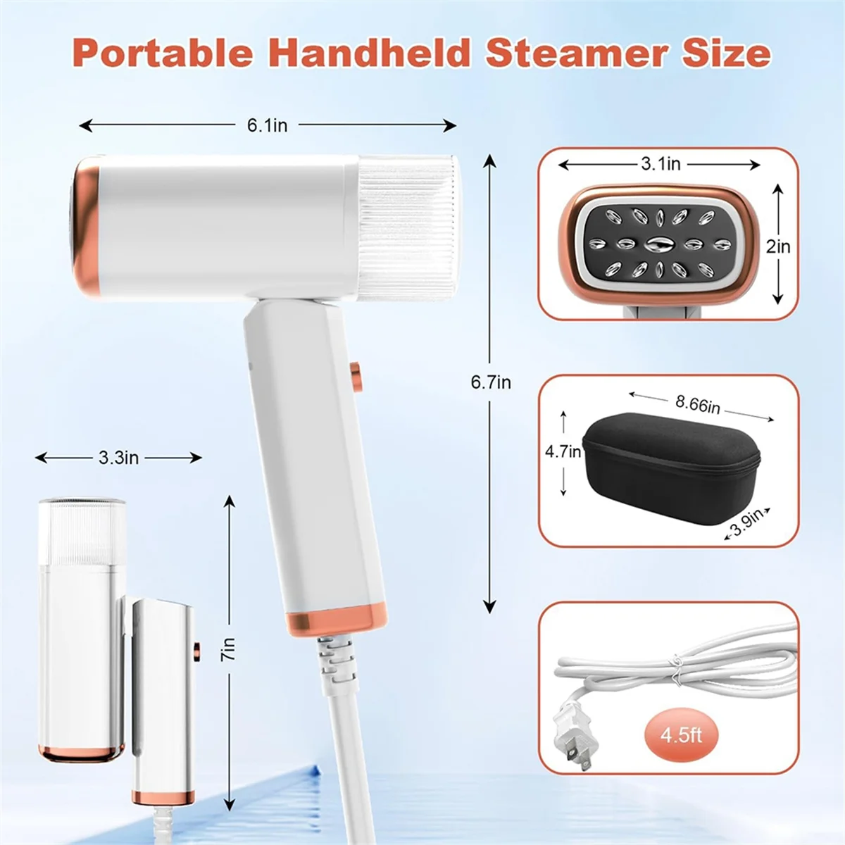 GOB-oเตารีดไอน้ําแบบใช้มือถือแบบพับได้,1000W 20S เครื่องทําความร้อนอย่างรวดเร็วเตารีดไอน้ําแบบพกพา,เตารีดไอน้ําผ้ากําจัดริ้วรอย EU