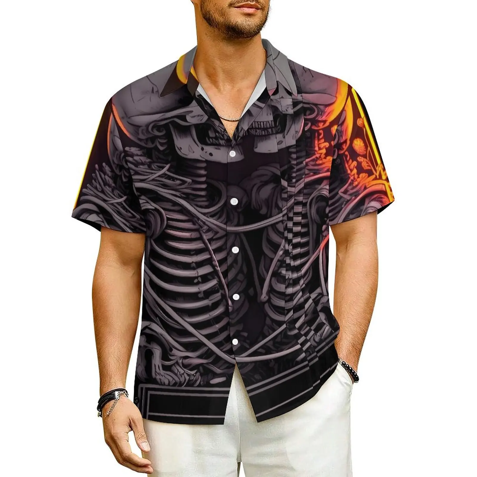 

Gothic Lovers Hawaiian Shirt Men Vacation Skeleton Print Casual Shirts Short-Sleeve Comfortable Graphic Novelty Oversize Blouses