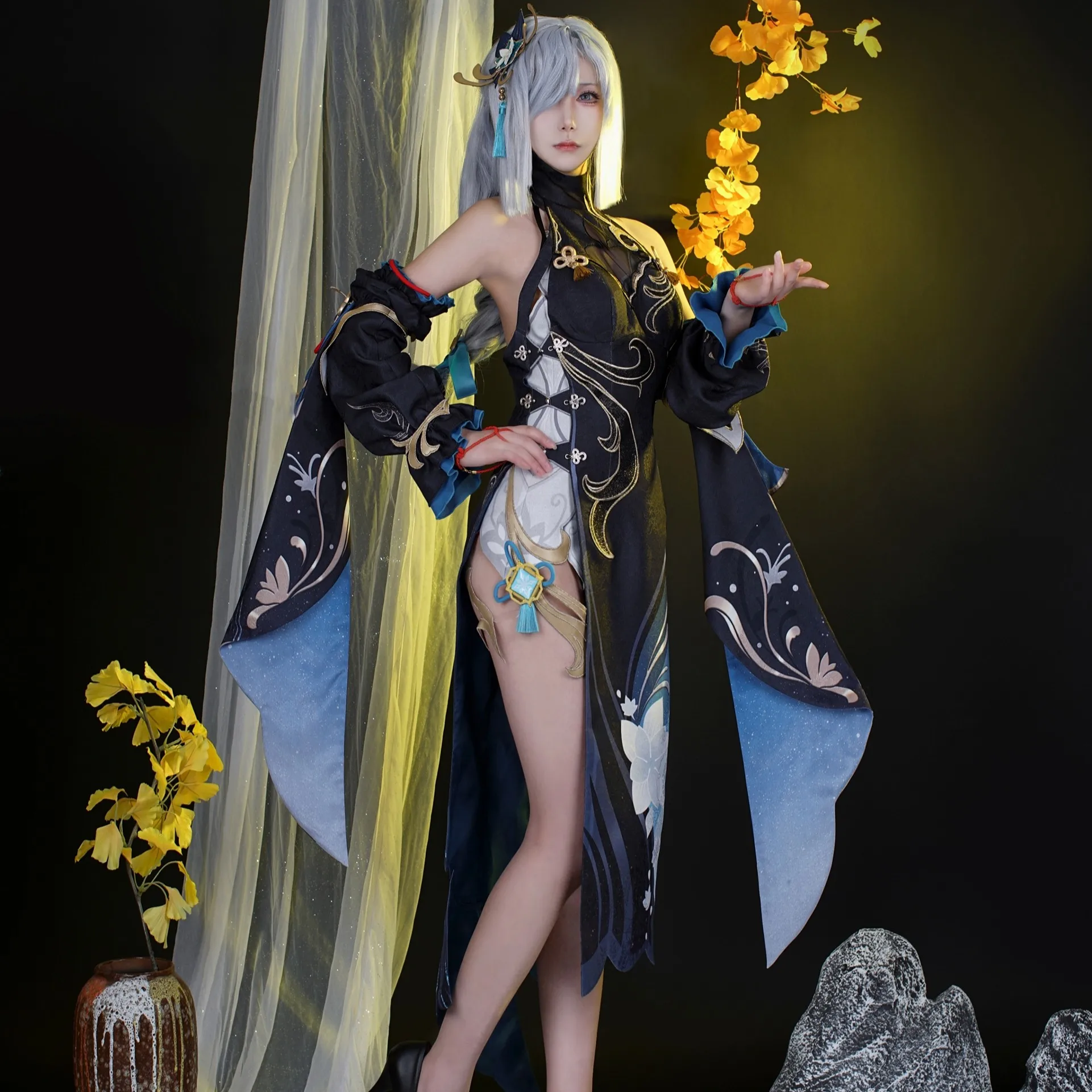 Shenhe تأثيري لعبة Genshin تأثير زهرة الصقيع الندى زي شيونغسام موحدة مجموعة كاملة للحزب كوميك كون