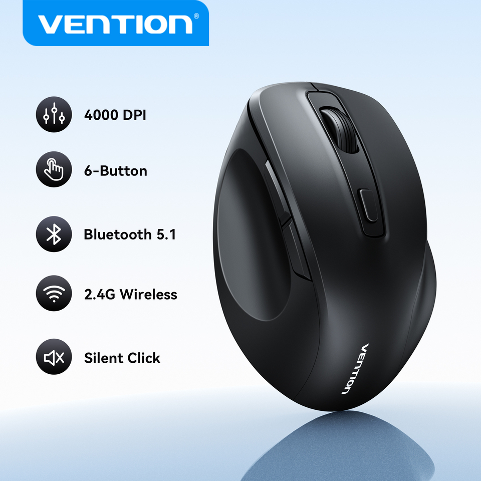  Vention Wireless Bluetooth 5.1 Mouse USB 2.4G Dual-Mode Ergonomic 4000 DPI Mute 6 Button Mouse for MacBook Tablet Laptop PC Mice 