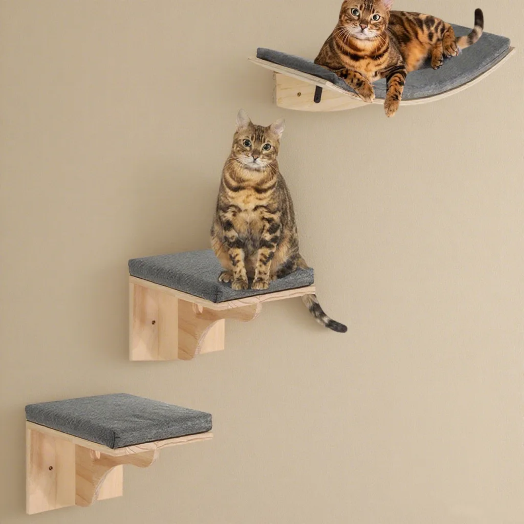 

Cat Wall Shelf Curved Cat Shelves and Perches for Wall-Wall Mounted Cats Furniture for Sleeping Playing Climbing and Lounging