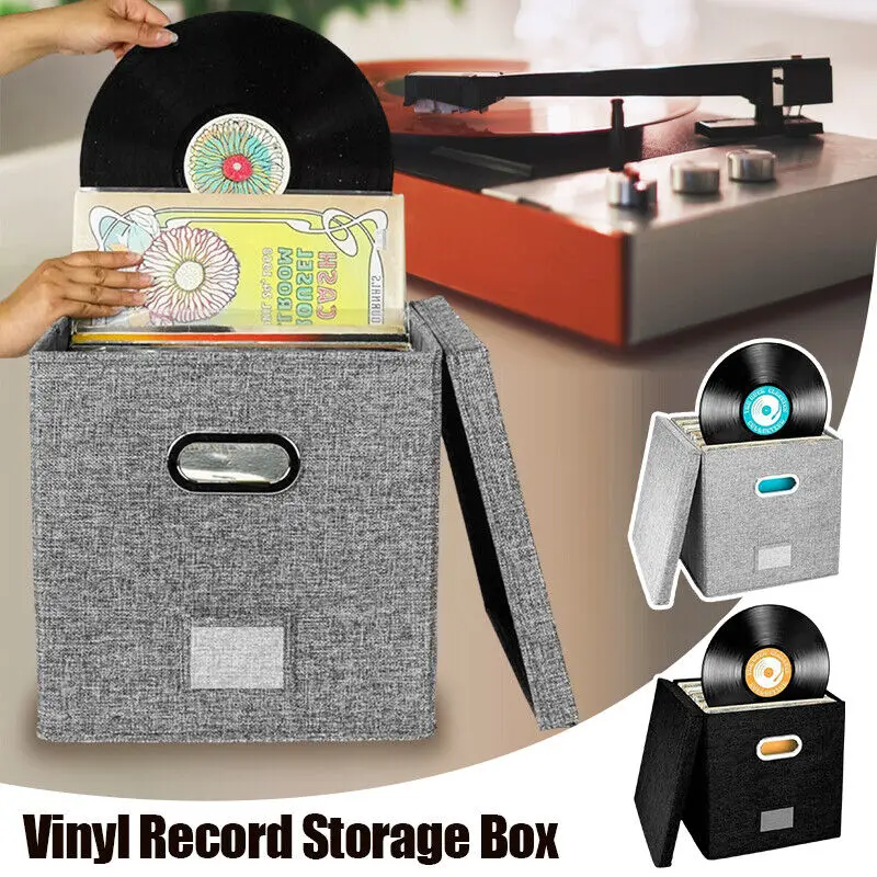 

Vinyl Record Storage Box for 12" LP Record Crate Storage Boxes with Lids Cotton Linen Home Closet Multi-functional Organizer New