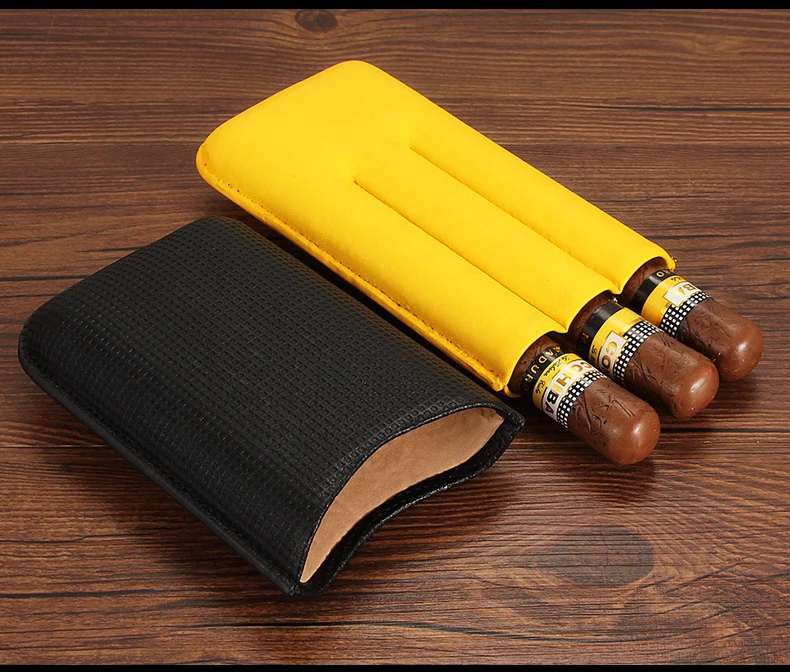 Pack of 3 Cigar Leather Case for Travel, Portable Cigar Box, Cowhide Moisturizing, Aluminum Tube