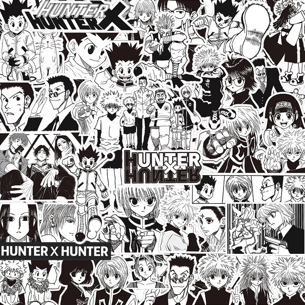 AliExpress Bandai 10/30/70pcs HUNTER×HUNTER Black White Anime Stickers DIY Scrapbook Phone Laptop Bike Guitar Cool Cartoon Decals Decoration Toy