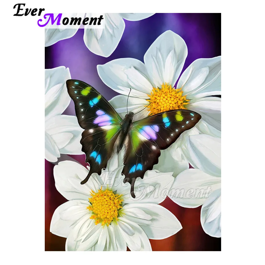 

Ever Moment Diamond Painting White Flower Butterfly Resin Bead Hobby Full Square Round Drill Embroidery Decor ASF1548