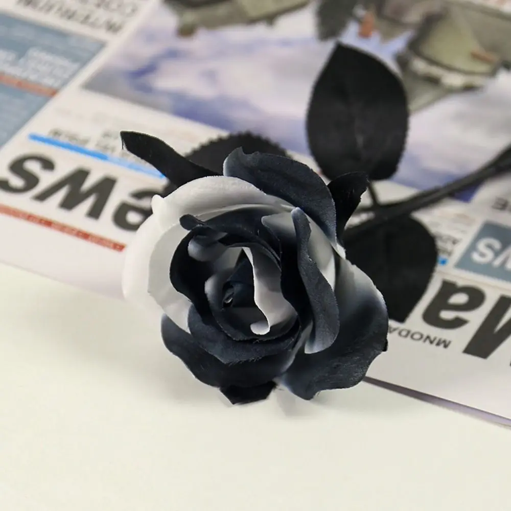 Black White Halloween Artificial Rose Flowers Gothic Soft Silk Faux Flowers Non-Fading Exquisite Simulation Flowers