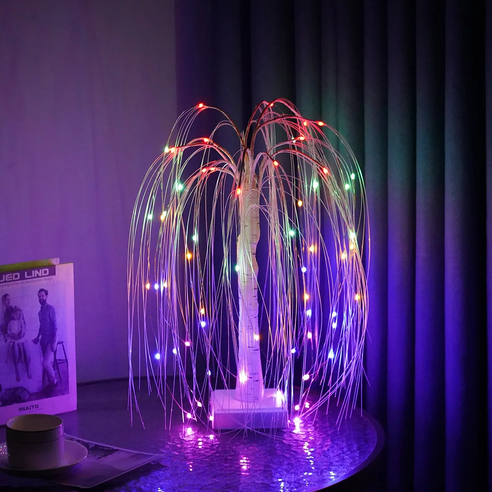 LED Weeping Willow Night Light Bonsai Tabletop Christmas Tree Lamp For Home Party Wedding Decor Bedroom Bedside Fairy Light Gift