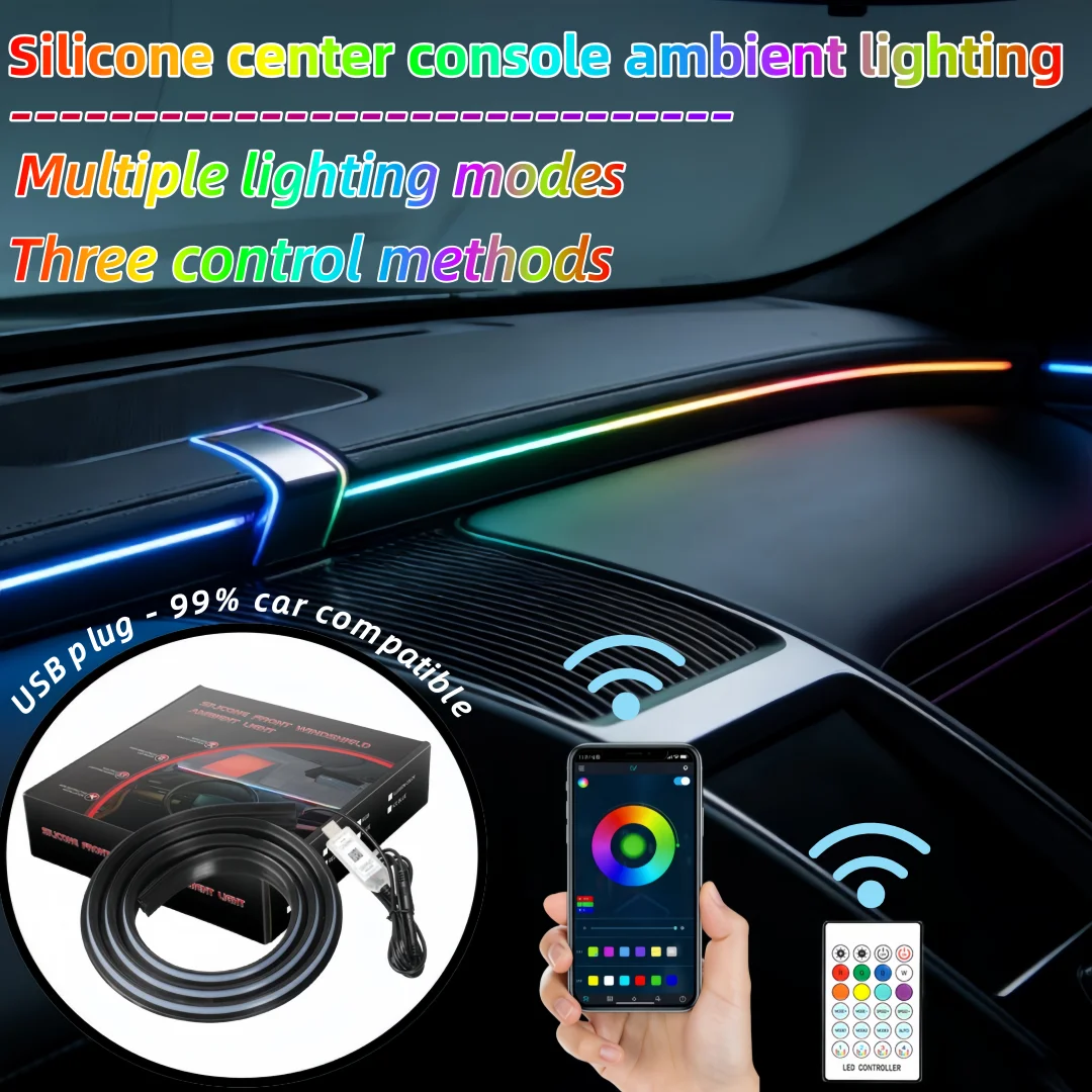Silicone Front Windshield Ambient Light – Three Control Modes, Multiple Lighting Effects, Car Decorative Light