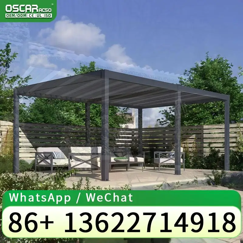 DIY Motorized Louver Fancy Retractable Louvered Roof Bioclimatic Structure Outdoor Shelter For Garden Patio Summer pergola