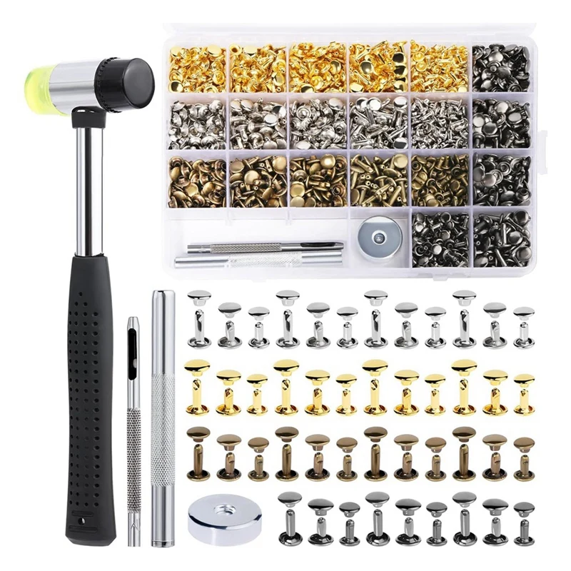 Kit de rivets en cuir multicolore à double capuchon, poinçon creux, outil de poinçonnage, caoutchouc, 600 pièces