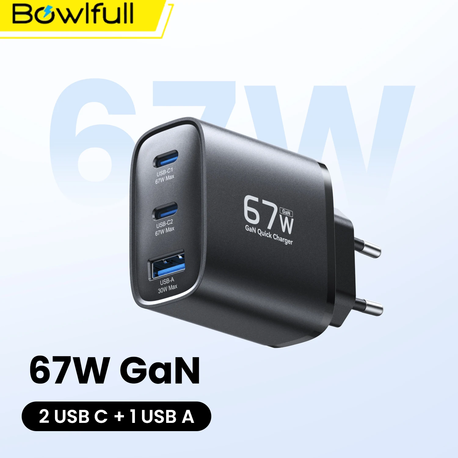 

Зарядное устройство Bowlfull 67W GaN USB-C с 3 портами USB, PD3.0, QC3.0, PPS, настенное, быстрая зарядка USB Type-C для Macbook, iPad, iPhone 17, Samsung