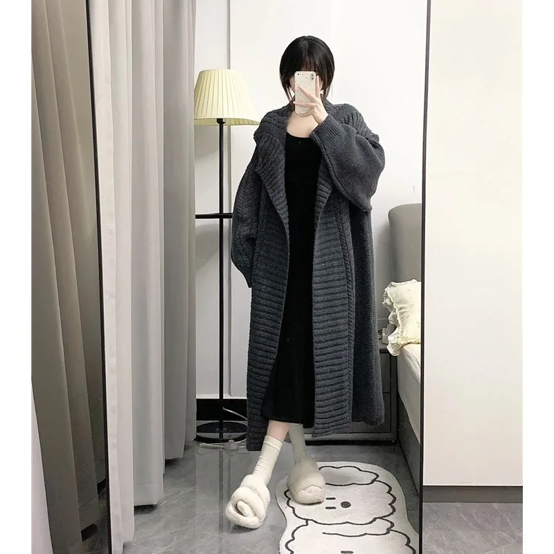 Fried Dough Twists long sweater women cardigan autumn and winter 2023 new lapel loose thickened knitting coat coat