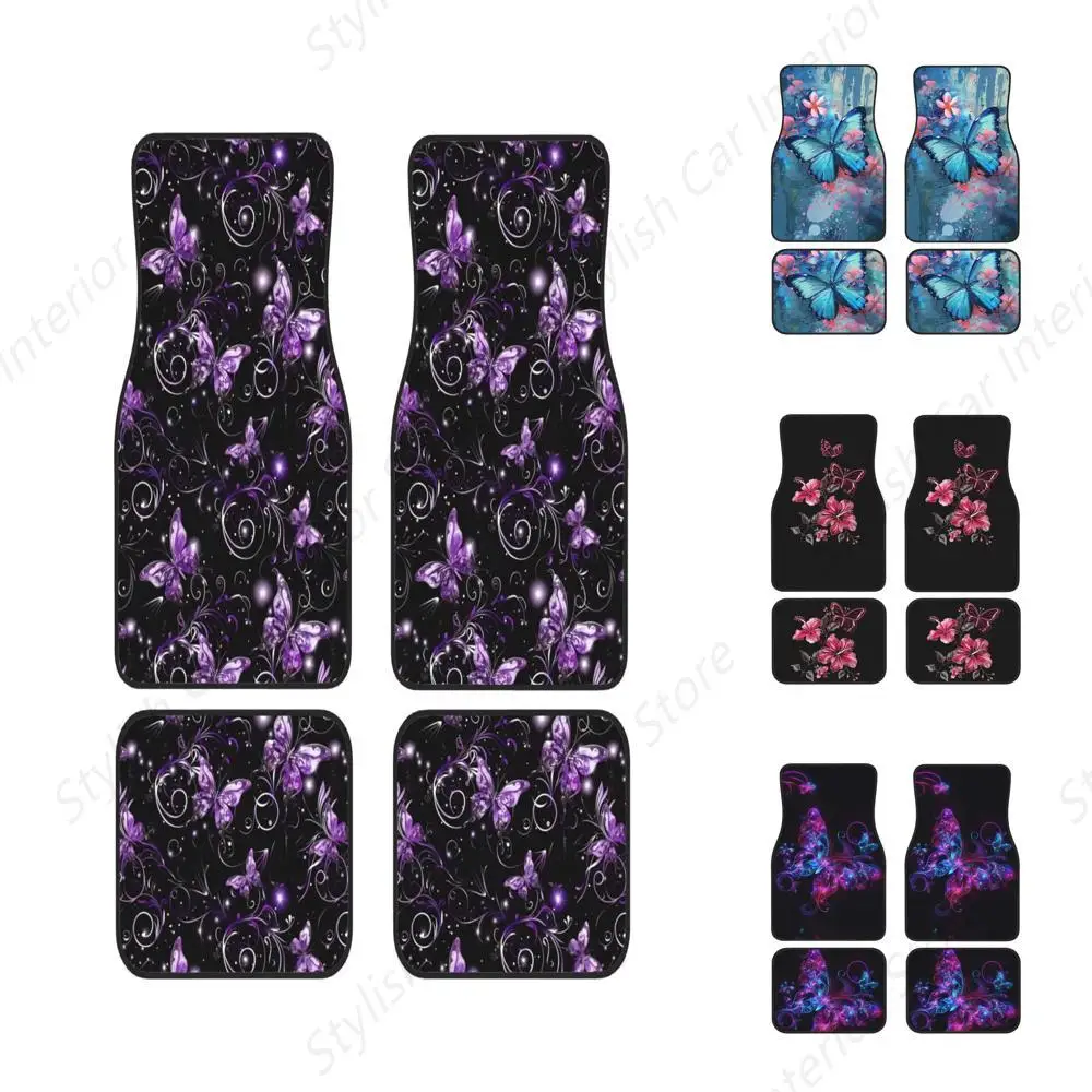 

4 шт. автомобильные коврики фиолетовые автомобильные коврики с бабочкой, эстетические автомобильные аксессуары, автомобильные коврики с бабочками и цветочным принтом, милые автомобильные коврики в стиле хиппи