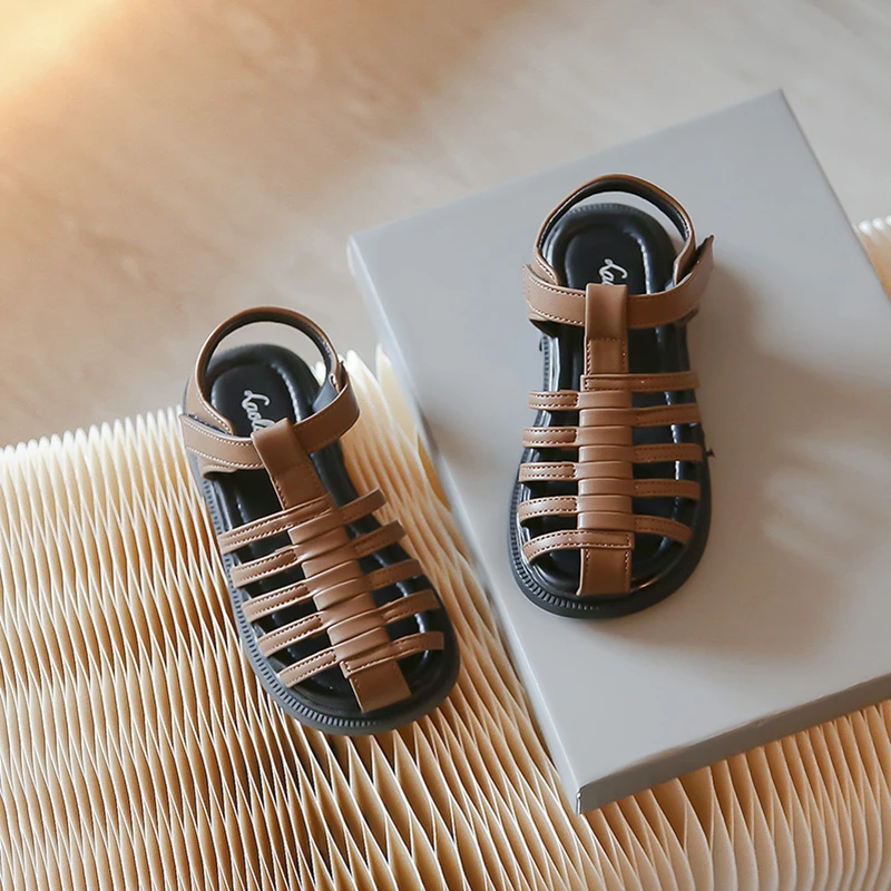 

2025 New Kids Beach Sandals Summer Woven Girls Simple Roman Sandals Non-slip Thick Bottom Children Fashion Causal Shoes