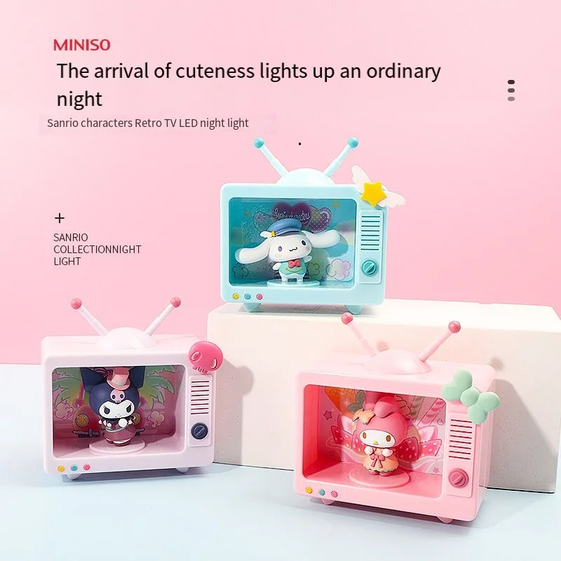 

Sanrio новый Kuromi ретро ТВ светодиодный мультяшный ночник милая мелодия спальня прикроватные украшения студенческое общежитие универсальный питание от USB