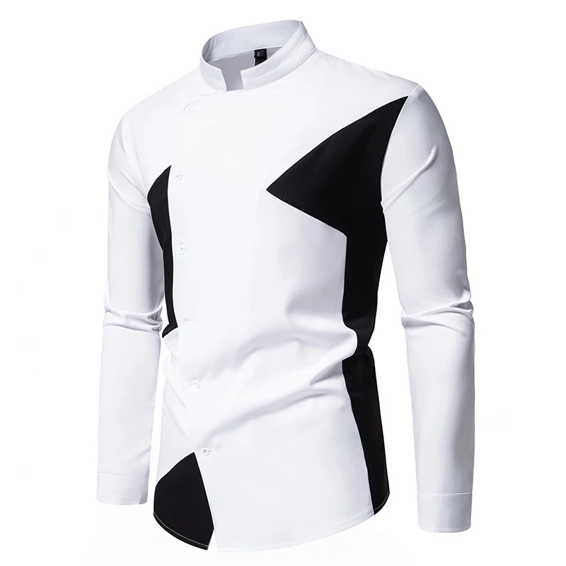 

Men's Fashion Color Block Long Sleeve Shirt Casual Patchwork Spring Office Top Daily Wear Party Social Male Top