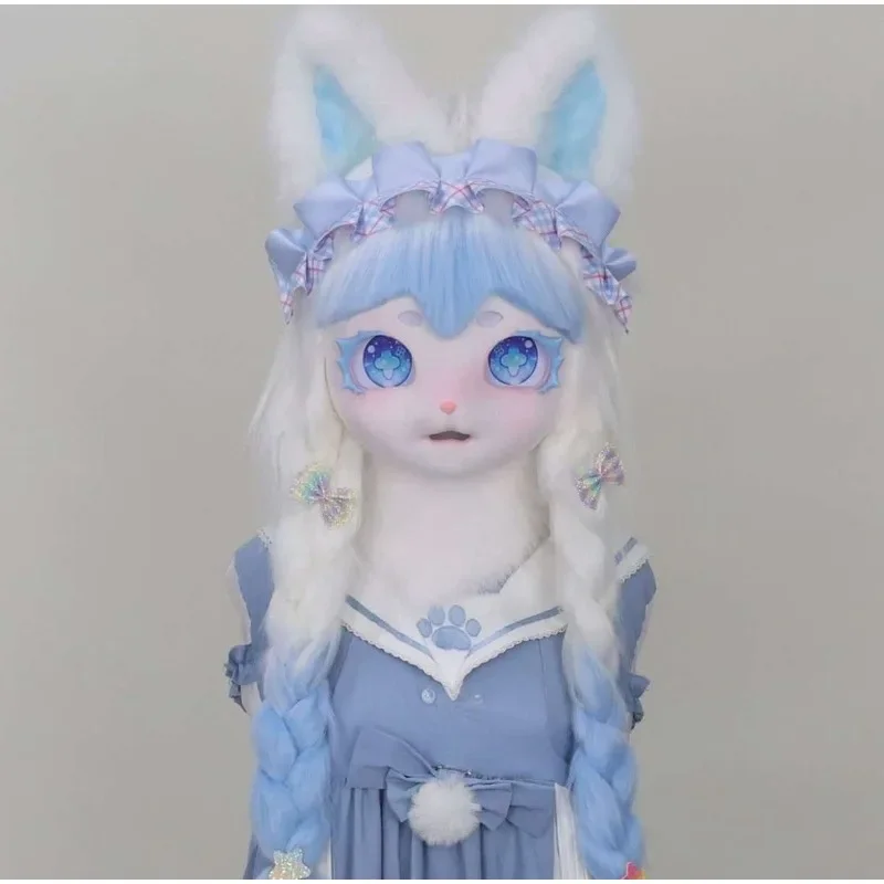 Handwork Furry Kig Head Wig Cap Headgear Fursuit Anime Lolita Girl Cosplay Animaris Performance Props