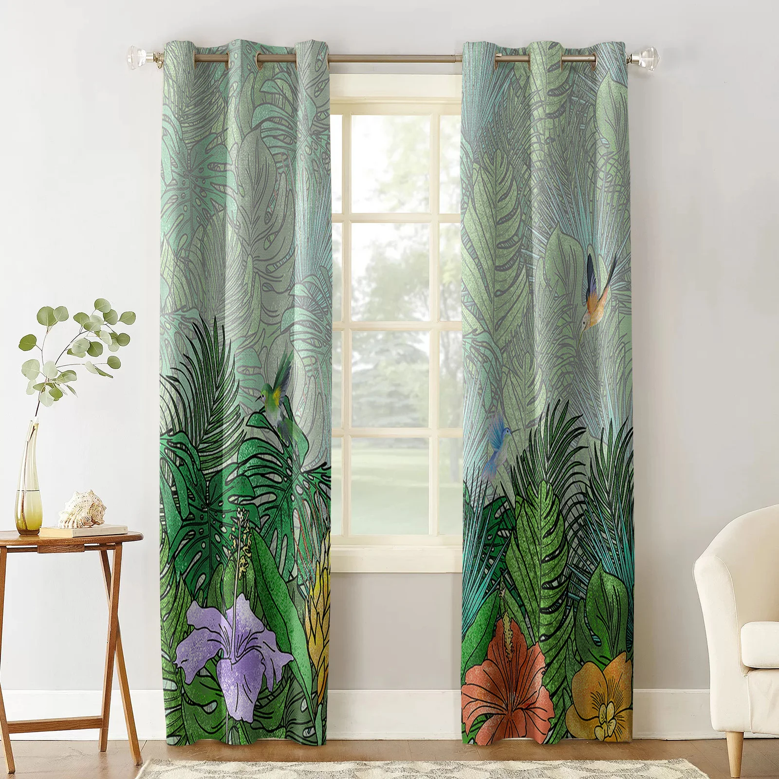 Tropical Monstera Hummingbird Flower Bedroom Curtains Modern Living Room Kitchen Drapes Home Kids Room Decor Window Curtains