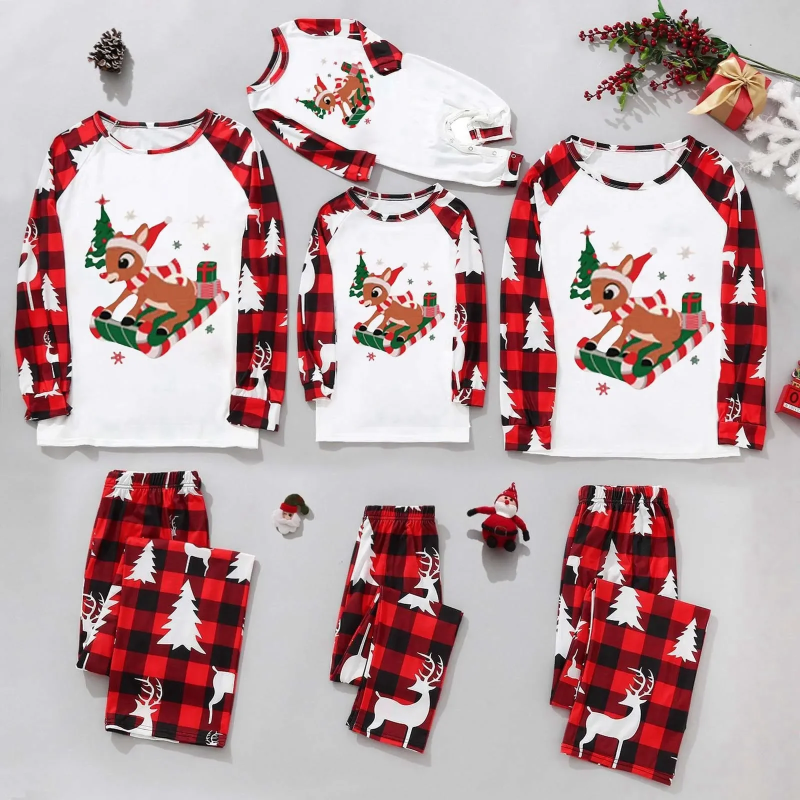 Family Christmas 2024 Matching Pajamas Letter Pattern Full Sleeve Outfits Mom Dad Kids Clothing Set Soft Cute Pyjamas Xmas Sets