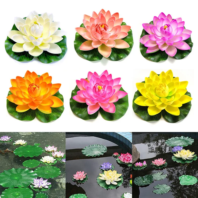 1PC Lotus Artificial Flower Floating Fake Plant Simulation Flowers Water Lily Landscape Wedding Party Garden Pond Home Decor