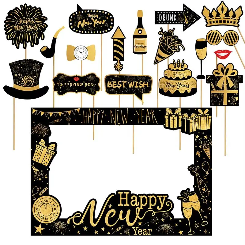 2025 Happy New Year Paper Photo Frame With Photo Booth Props Family New Year Eve Party Decorations Photobooth Selfie Prop