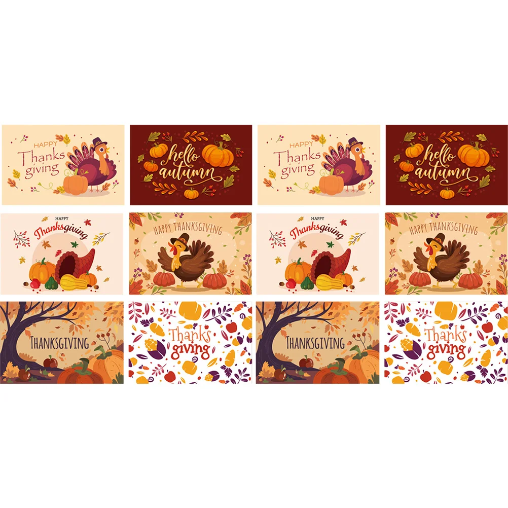 

12pcs Thanksgiving Festival Greeting Cards Blessing Cards Message Cards Hand Writing Greeting Cards