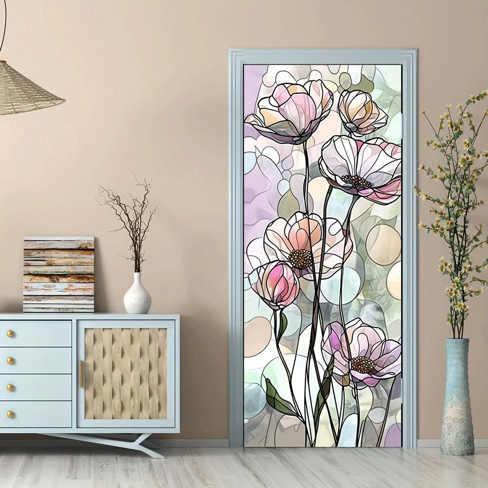 2pcs of this colorful glass style flower wall sticker is made of environmentally friendly PVC material, with waterproof self-adh