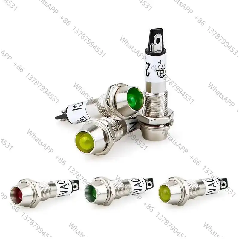 Small Power Signal Light XD8-1 Round Metal Indicator Light 12V 24V 220V Red Green Yellow 8mm Copper Shell
