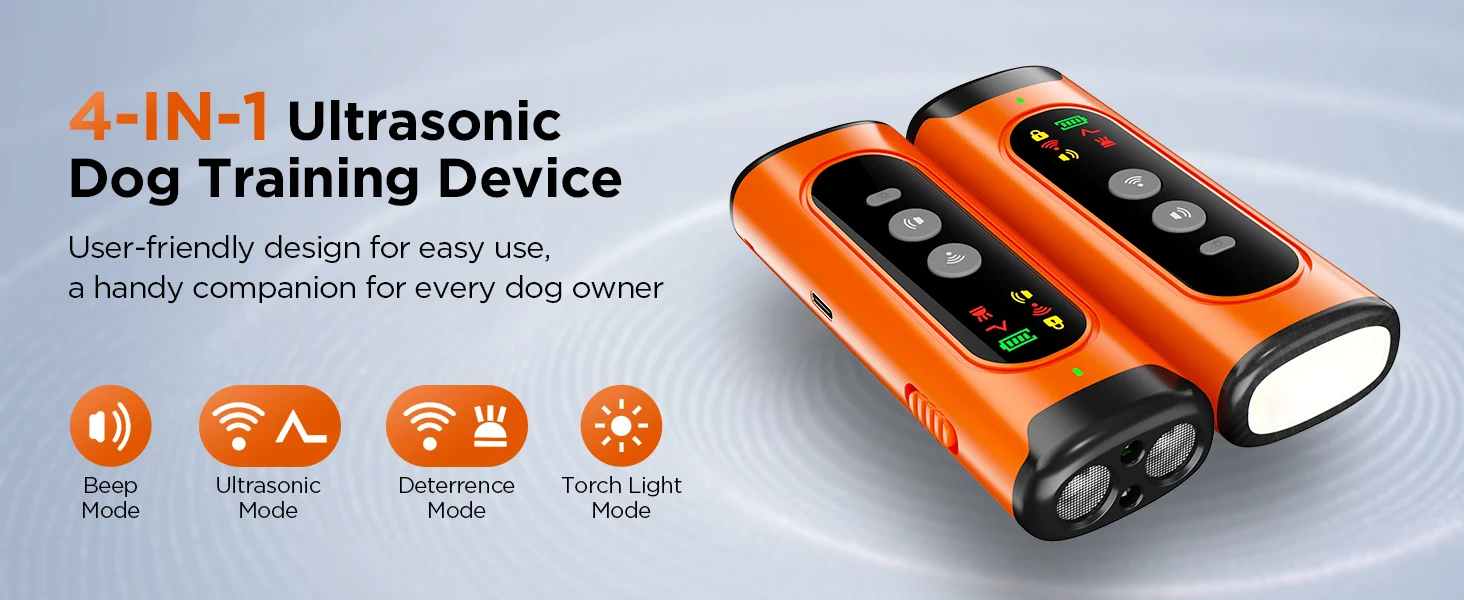 ABQP Ultrasonic Dog Repeller 50FT Range Dog Bark Deterrent Device Anti-Bark Device for Dog Training With LED Flashlight