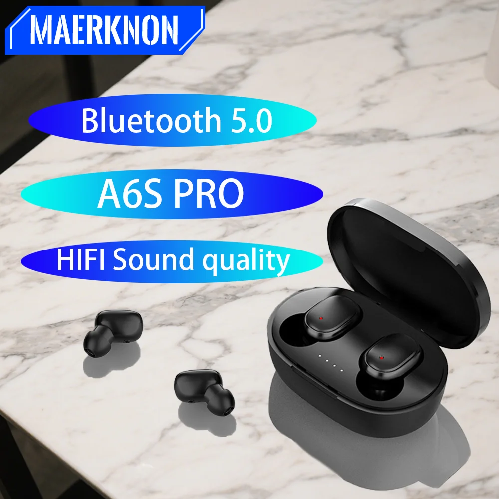 

A6S PRO TWS Earbuds Wireless Upgrade Bluetooth 5.0 waterproof Sweatless Headphones For All Smartphone Noise Cancelling Headsets