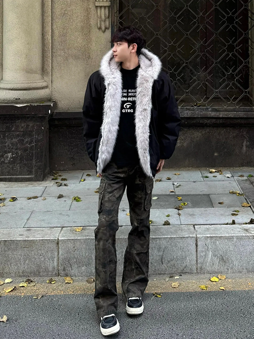 Cleanfit Men's Cotton Jacket Hooded Thickened Fur Collar Short Coat Warm Winter Outerwear Casual Loose Fit Long Sleeve