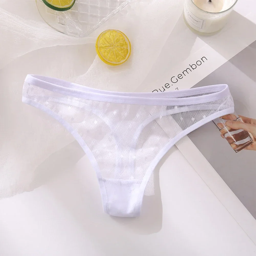 Womens Sexy Hollow Out Mesh Transparent Breathable Low Rise Panties Sheer Thong Underwear T-back Briefs Solid Female Briefs