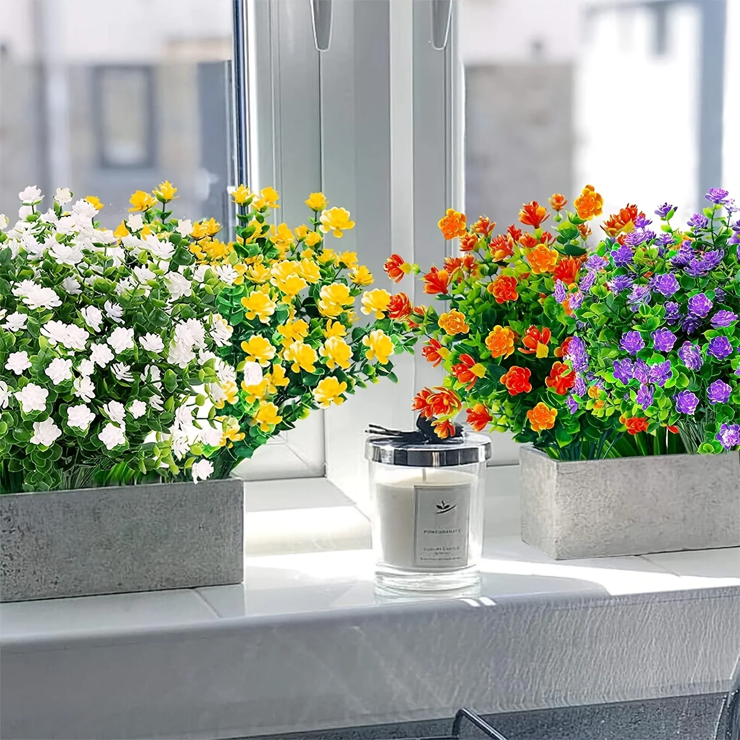 4 Stück künstliche Blumen, UV-beständig, Grünpflanzen für Garten, Küche, Dekoration, Hochzeit, Zuhause, Wohnzimmer, Dekoration, künstliche Blumen – Detail 4