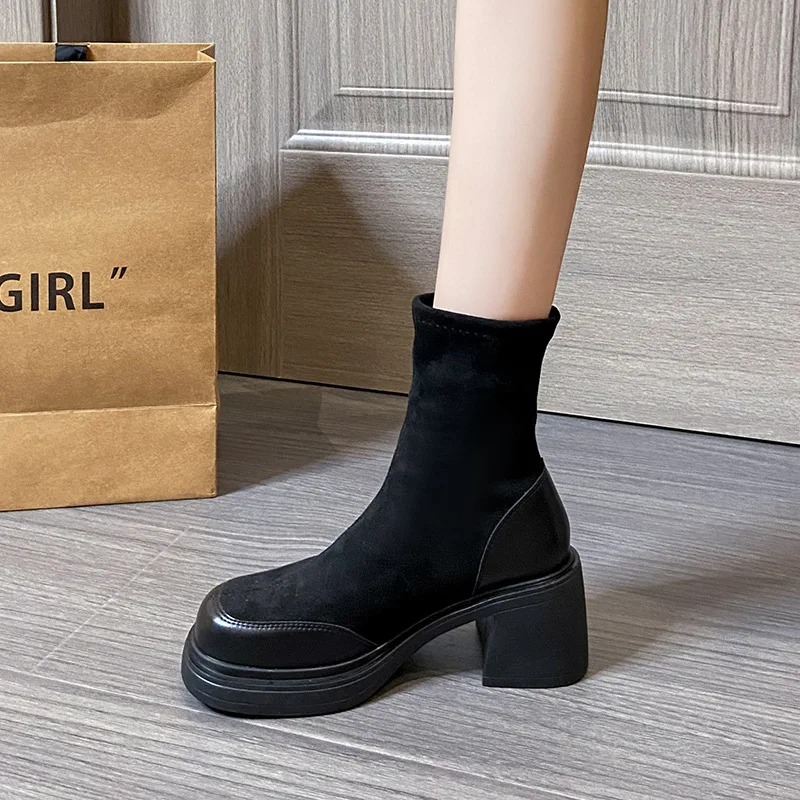 Women High Heels Shoes Sexy Platform Chelsea Boots Brand Winter 2023 New Zipper Chunky Ankle Boots Pumps Goth Motorcycle Botas