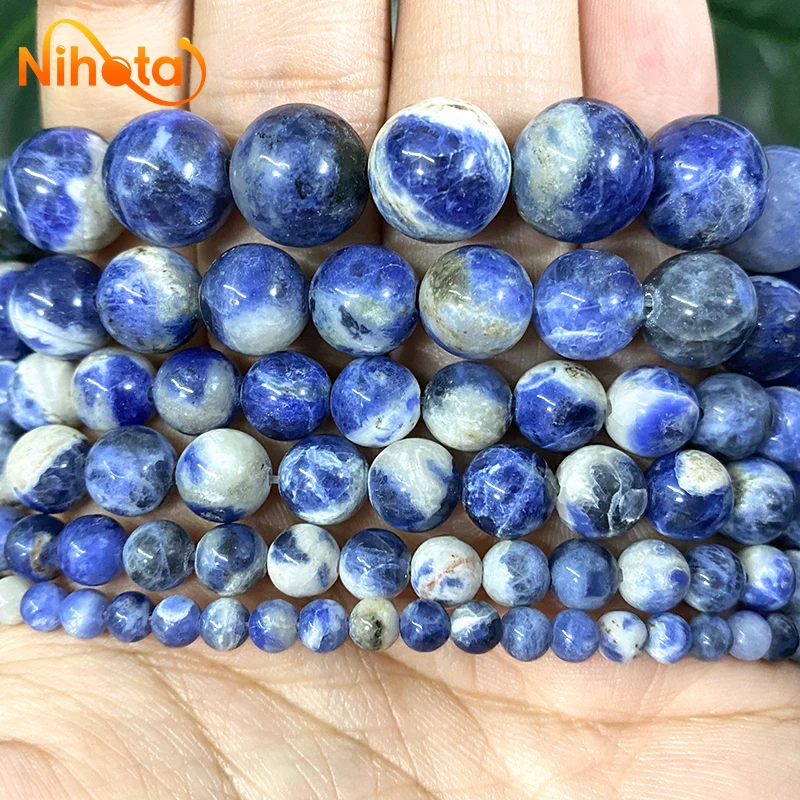 Natural New Blue Sodalite Stone Round Loose Smooth Beads  DIY Bracelet Earrings Rings Jewelry Making 15\'\' Strand 4/6/8/10/12mm