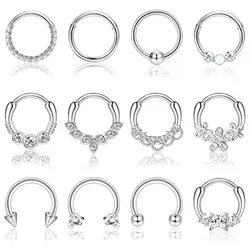 Drperfect Septum Clicker Ring Stainless Steel Opal Cartilage Helix Tragus Hoop Daith Earrings Nose Rings Hoop Piercing Jewelry