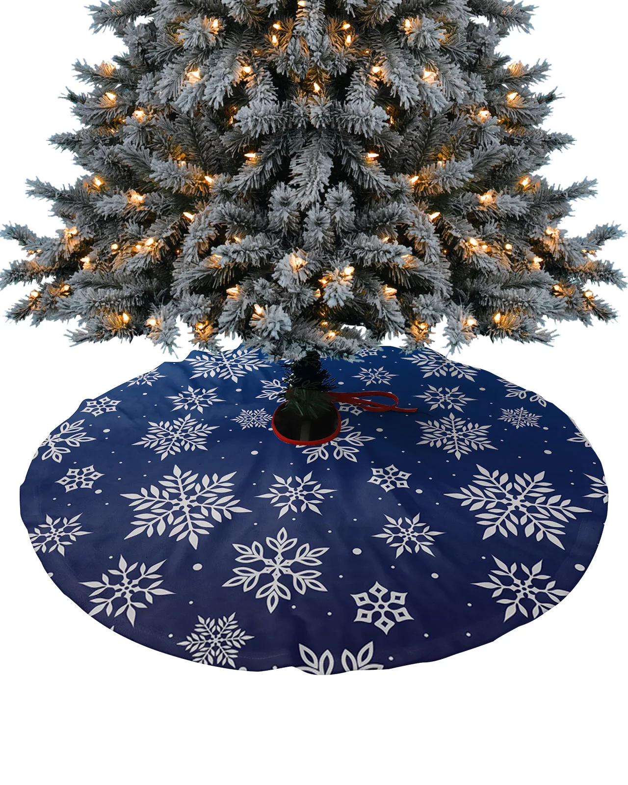 

Christmas Snowflake Texture Blue Christmas Tree Skirt Xmas Decorations for Home Supplies Round Christmas Tree Skirts Base Cover
