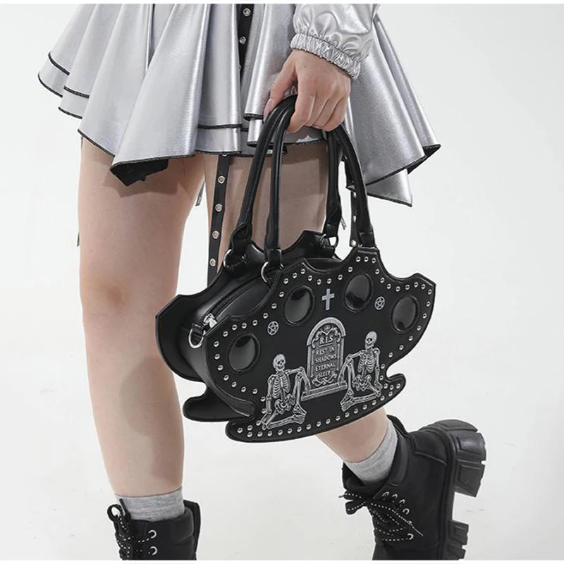 Modische Halloween-Totenkopf-Gothic-Handtasche, Persönliche Vintage-Damen-Tragetasche, Schultertasche, Umhängetasche, Street-Style, Punk-Nieten – Detail 26