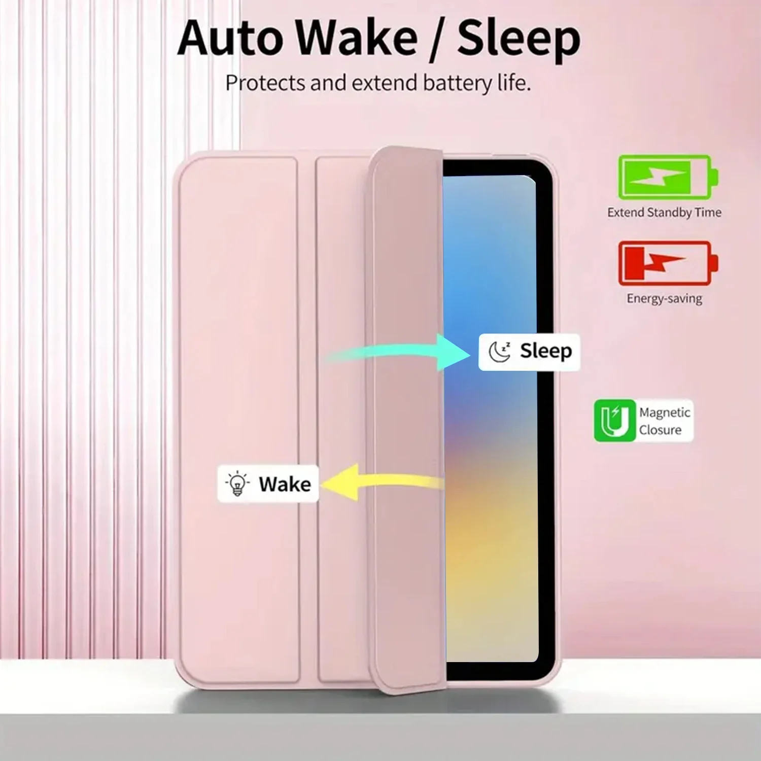 حافظة لجهاز iPad 9.7 10.2 10.5 10.9 11.0 غطاء حماية Mini/Air/Pro مع ظهر ناعم وناعم، قابل للطي، وظيفة النوم/الاستيقاظ التلقائي