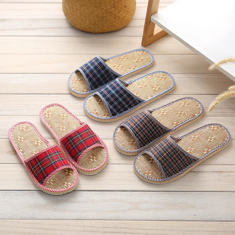 Chaussons d'intérieur quatre saisons en lin, sandales à enfiler unisexes pour couples, chaussures pour femmes et hommes, accessoires décontractés pour la maison et l'extérieur. 1