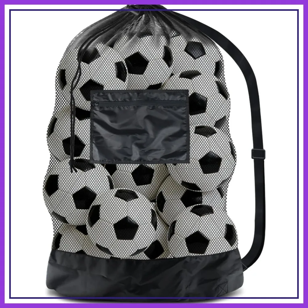 

Extra Large Soccer Ball Net Bag, 40" x 30" Drawstring Mesh Bag with Zipper Pocket, Sports Equipment Bag for Gym, Beach, Swimming