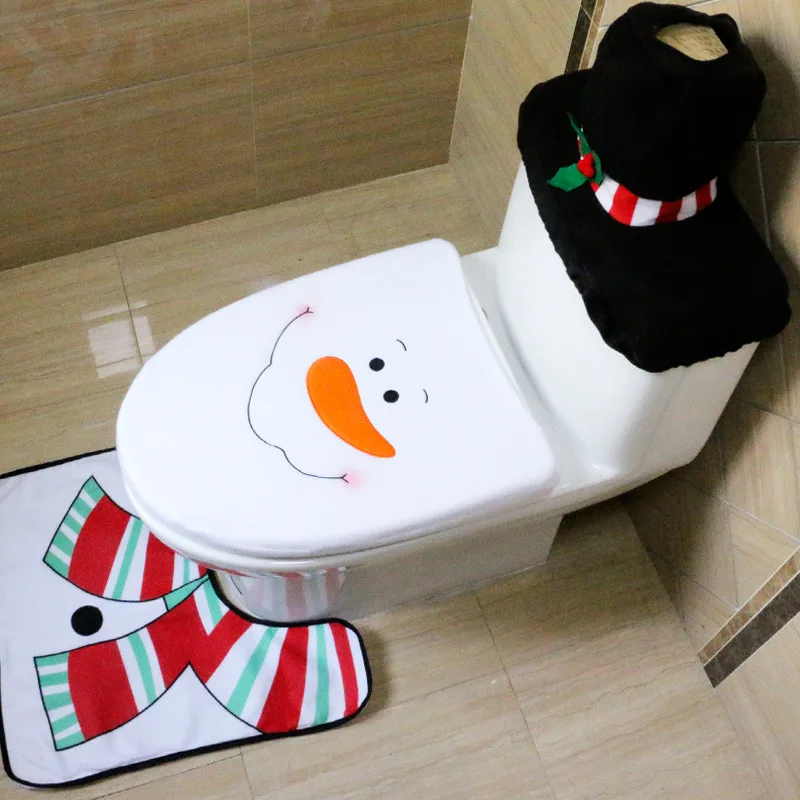 Christmas Decorations Santa Toilet Seat Cover and Rug Set Bathroom Set