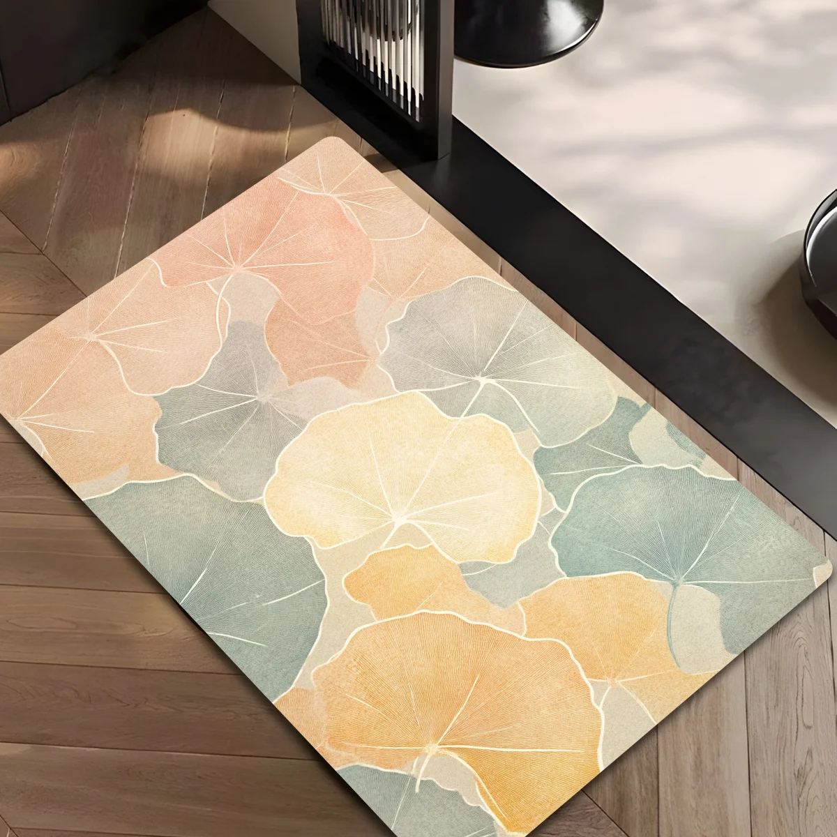 1pc Pastel ginkgo leaf patterned floor mat, machine washable polyester, suitable for bedroom and living room decoration.