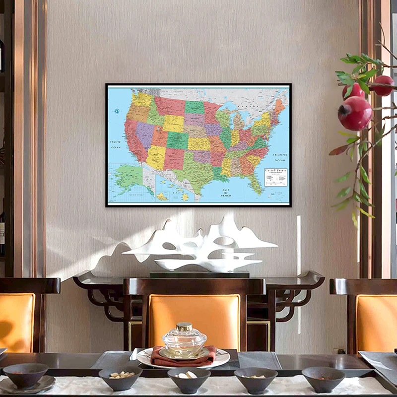 The Administrative Map of United State 90*60cm Art Poster and Prints Non-woven Canvas Painting School Supplies Home Decoration