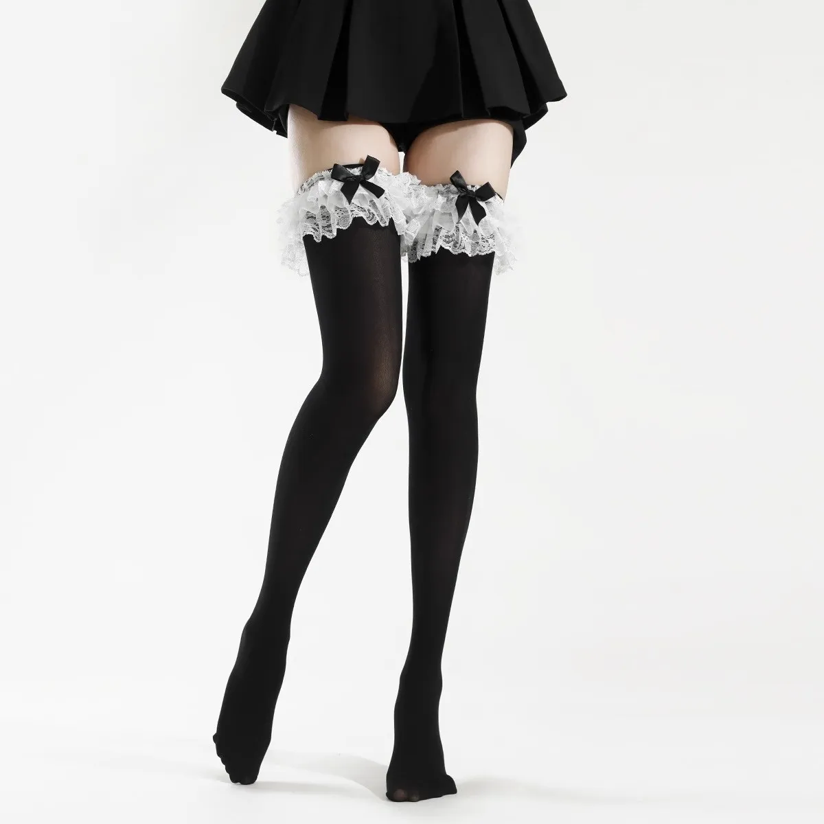 Women's Lolita Velvet Lace Bow Over-the-Knee Socks - Summer Floral Calf Socks with Soft Lace, Sweet Japanese Style for Cosplay
