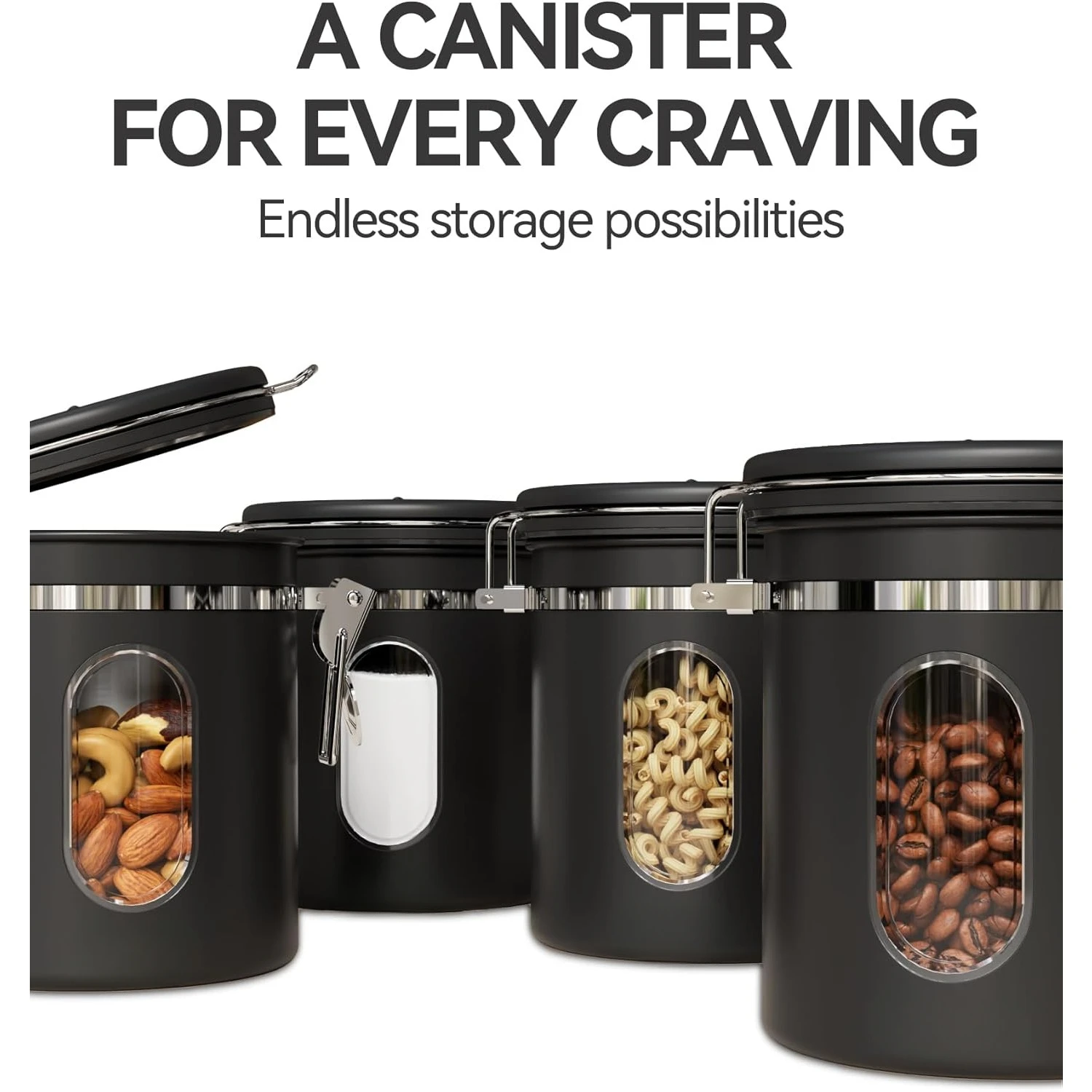 Coffee Canister with Window, Airtight Stainless Steel Kitchen Food Storage Container with Lids, Date Tracker and Scoop