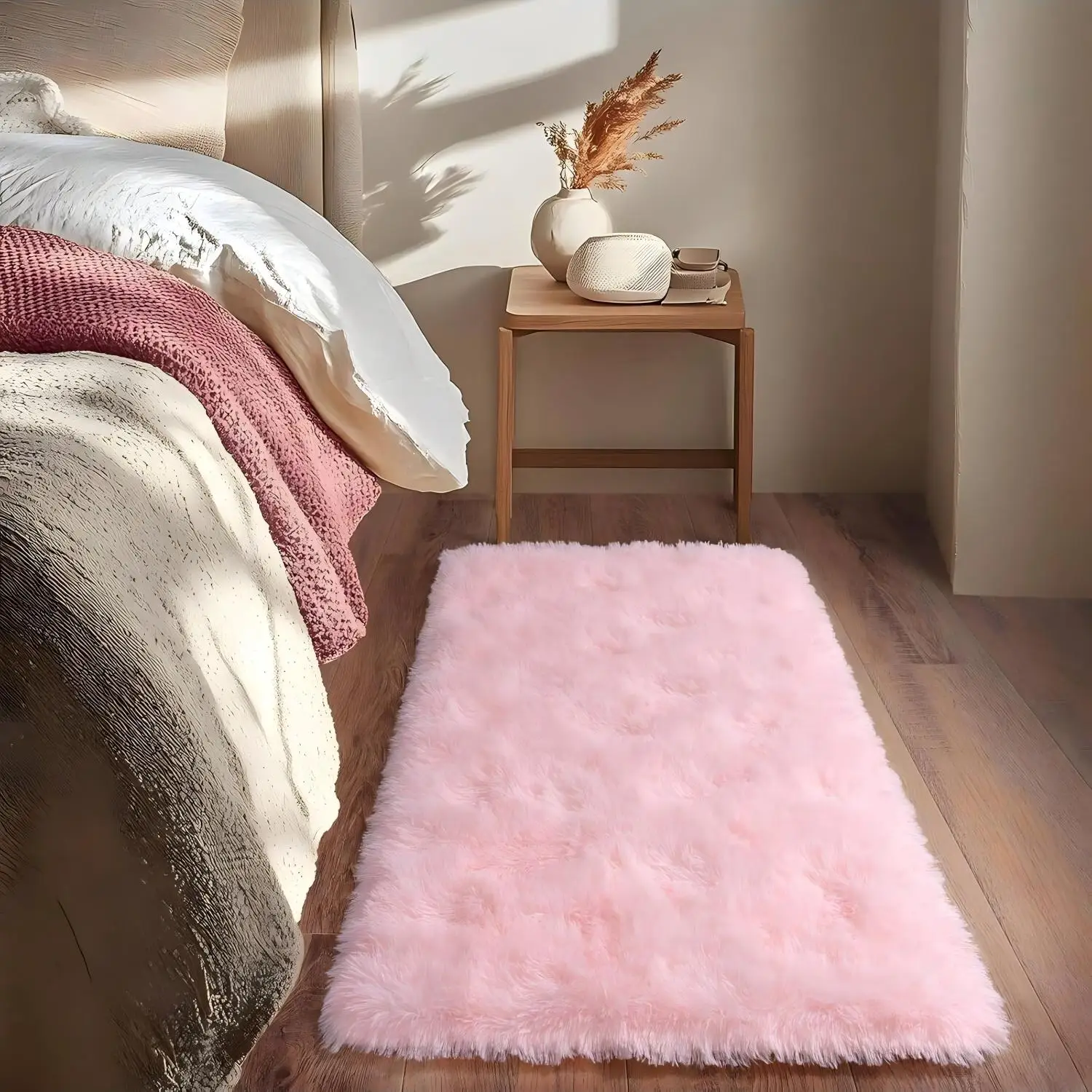 

Soft Area Rugs for Living Room Non-Slip Thick Plush Carpets for Winter Anti-Slip Fluffy Artificial Velvet Rugs Soft Pink Carpets